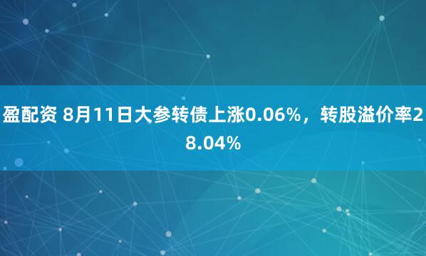 盈配资 8月11日大参转债上涨0.06%，转股溢价率28.04%